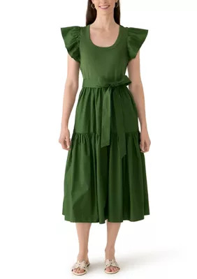 Women's Flutter Sleeve Belted Midi Dress | Belk