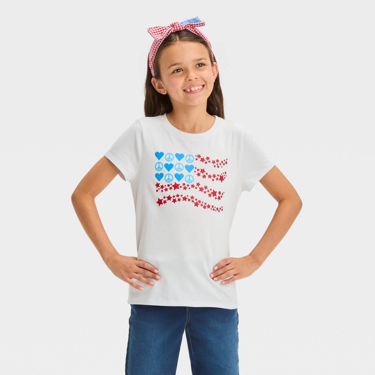 Girls' Short Sleeve 'Star Flag' Graphic T-Shirt - Cat & Jack™ Red/White/Blue | Target