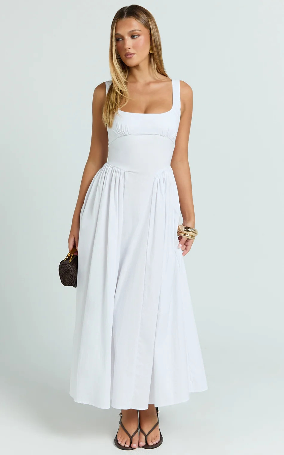 Ruched Bust Fit And Flare Dress in White | Showpo (US, UK & Europe)