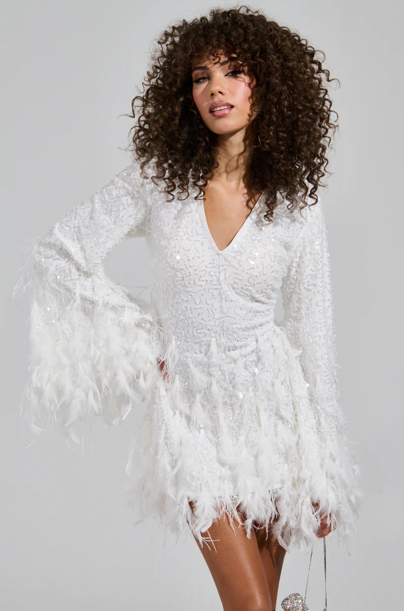 CHLOE FEATHER MINI DRESS | AKIRA