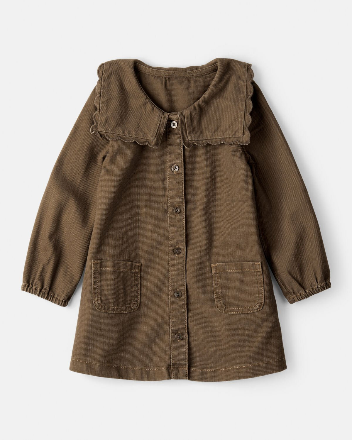 Toddler Girl Scalloped Collar Button-Down Long-Sleeve Dress - Brown | Carter's Inc