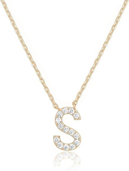 PAVOI 14K White Gold Plated Cubic Zirconia Initial Necklace | Letter Dainty Necklaces for Women | Amazon (US)