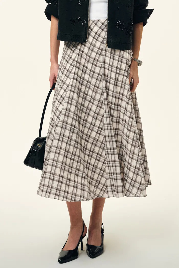 Xaviera Midi Plaid Skirt in Bubble Crinkle Cotton | Fabrique