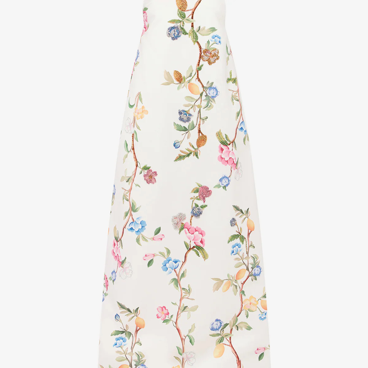 Phoebe Embellished Gown - Lemon Vine Print in Snow | LEO LIN US
