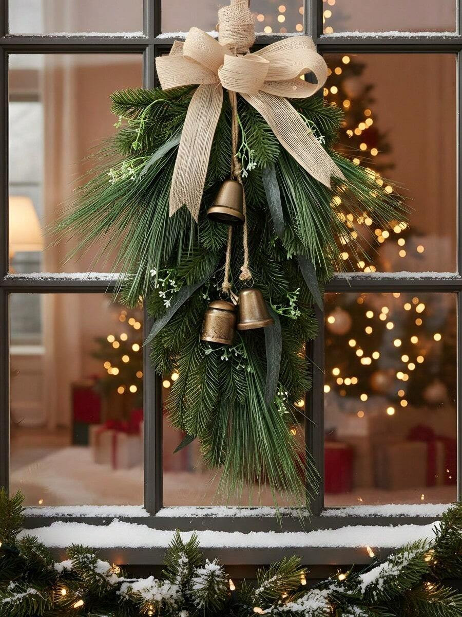 18 Inch Christmas Wreath Christmas Teardrop Swag Decorations Norfolk Pine Wreath With Bells And R... | SHEIN