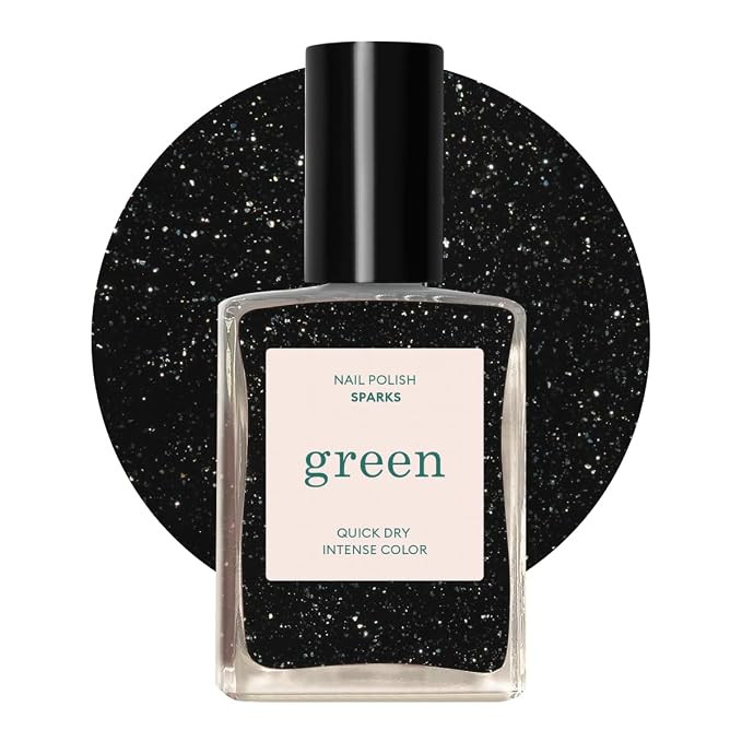 Manucurist Green Quick Dry Nail Polish Sparks - Sparkly Black Nail Polish - 9-Free, Plant-Based a... | Amazon (US)