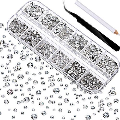 2000 Pieces Flat Back Gems Rhinestones 6 Sizes (1.5-6 Mm) Round Crystal Rhinestones with Pick up ... | Amazon (US)