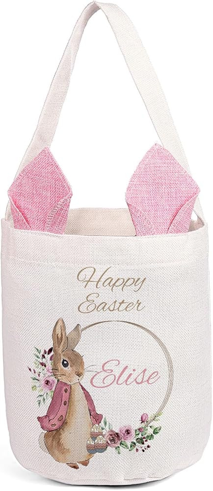 Personalized Bunny Easter Basket with Names Custom Easter Bags for Girls Boys Egg Hunt Basket Reu... | Amazon (US)