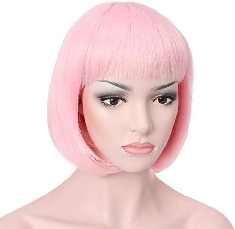 OneDor 10" Short Straight Hair Flapper Cosplay Costume Bob Wig (T1911 - Light Pink) | Amazon (US)