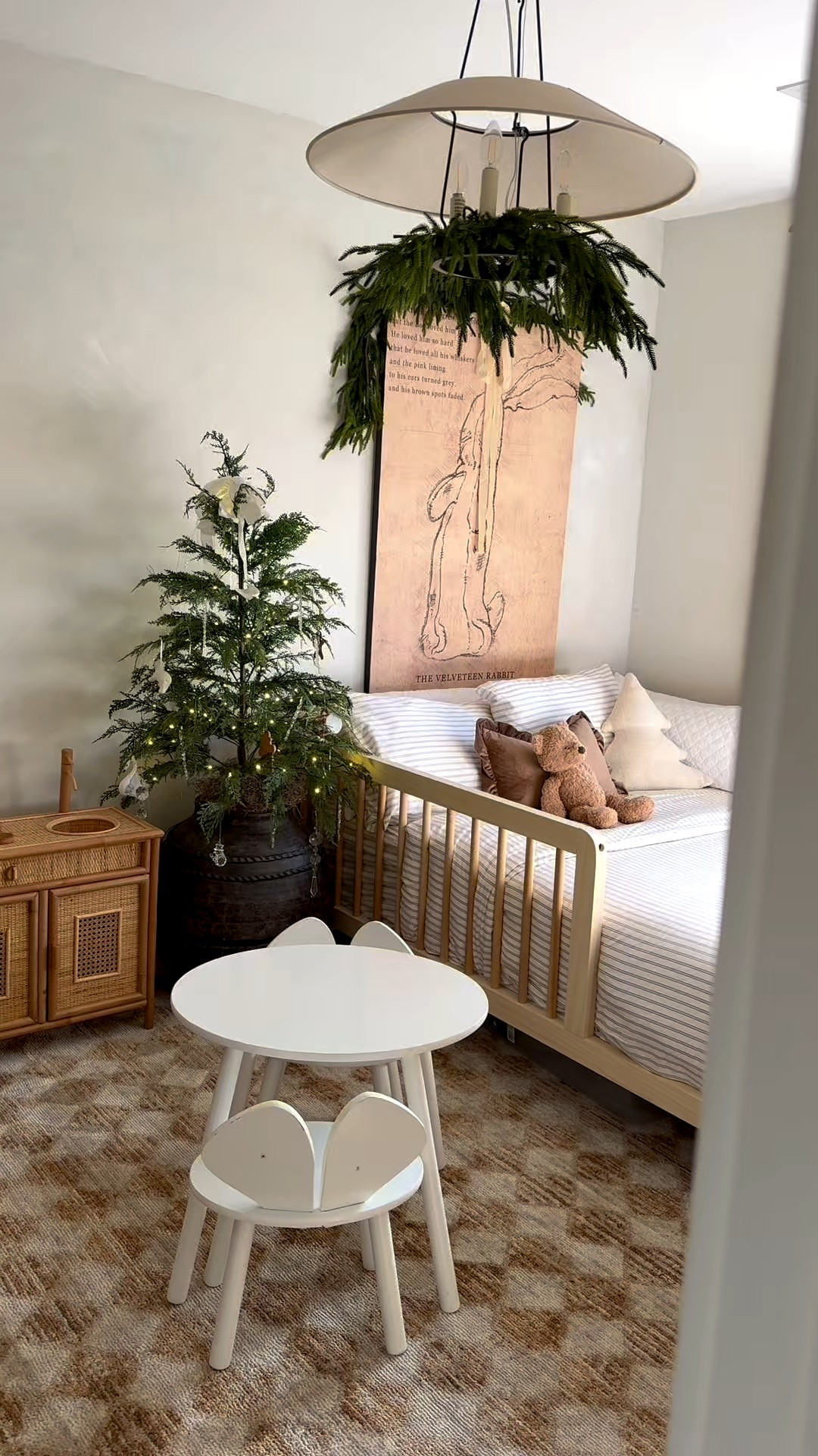 Toddler bedroom. Girls bedroom. The bed is from Simply Sori. The rattan fridge and kitchen are from Lila & Leo Play. Neutral kids room. Holiday Christmas bedroom. Checkered area rug. Toddler toys  

#LTKKids #LTKGiftGuide #LTKHoliday