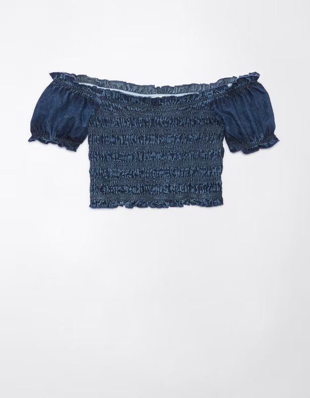 AE Off-The-Shoulder Cropped Smocked Top | American Eagle Outfitters (US & CA)