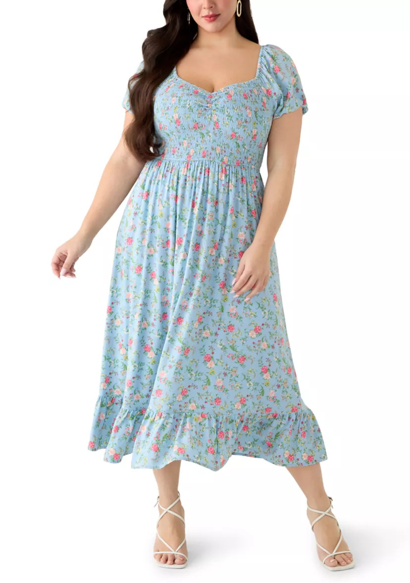Plus Size Short Sleeve Smocked Sweetheart Bodice Dress | Belk