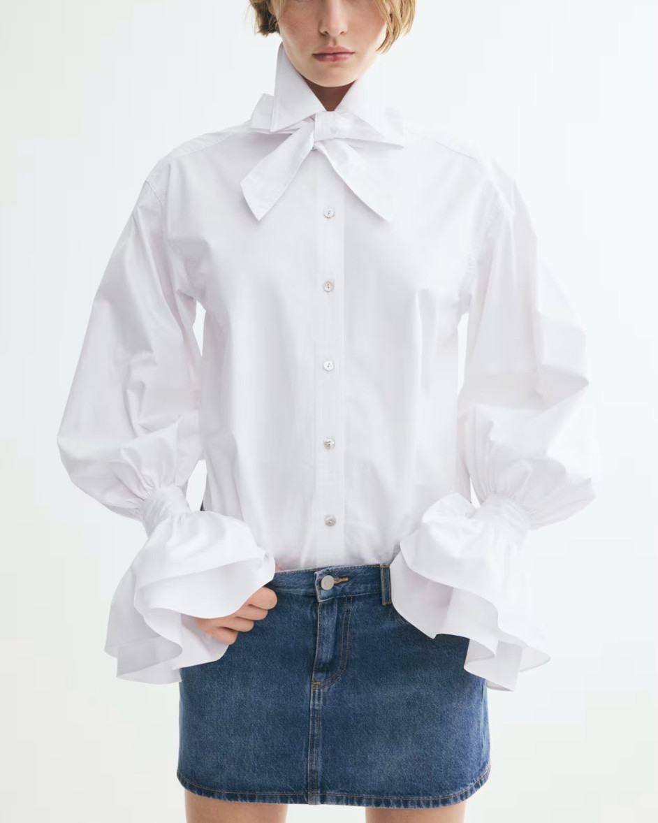 White bow tie collar button up shirt

#LTKSeasonal