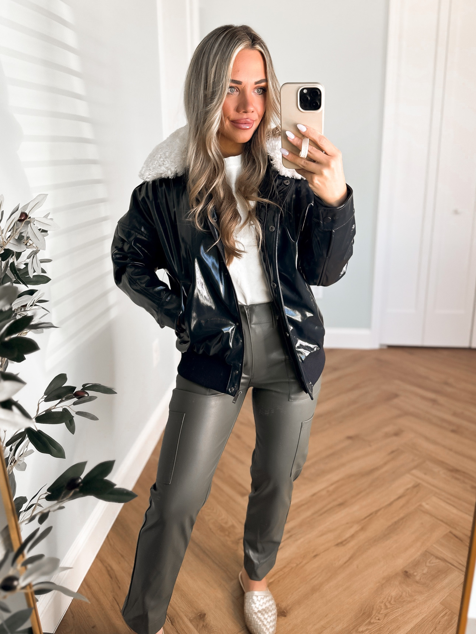 Jacket size small // faux leather cargos size 2 // white top size XS 

#LTKunder50 #LTKstyletip #LTKunder100