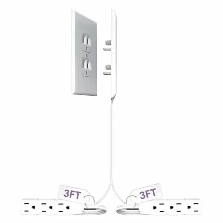 Sleek Socket Wall Outlet Concealer with Dual 3 ft Flat Cords, 6 Outlets, Ultra Thin Design, Flat Plug, White, 1 Pack | Walmart (US)