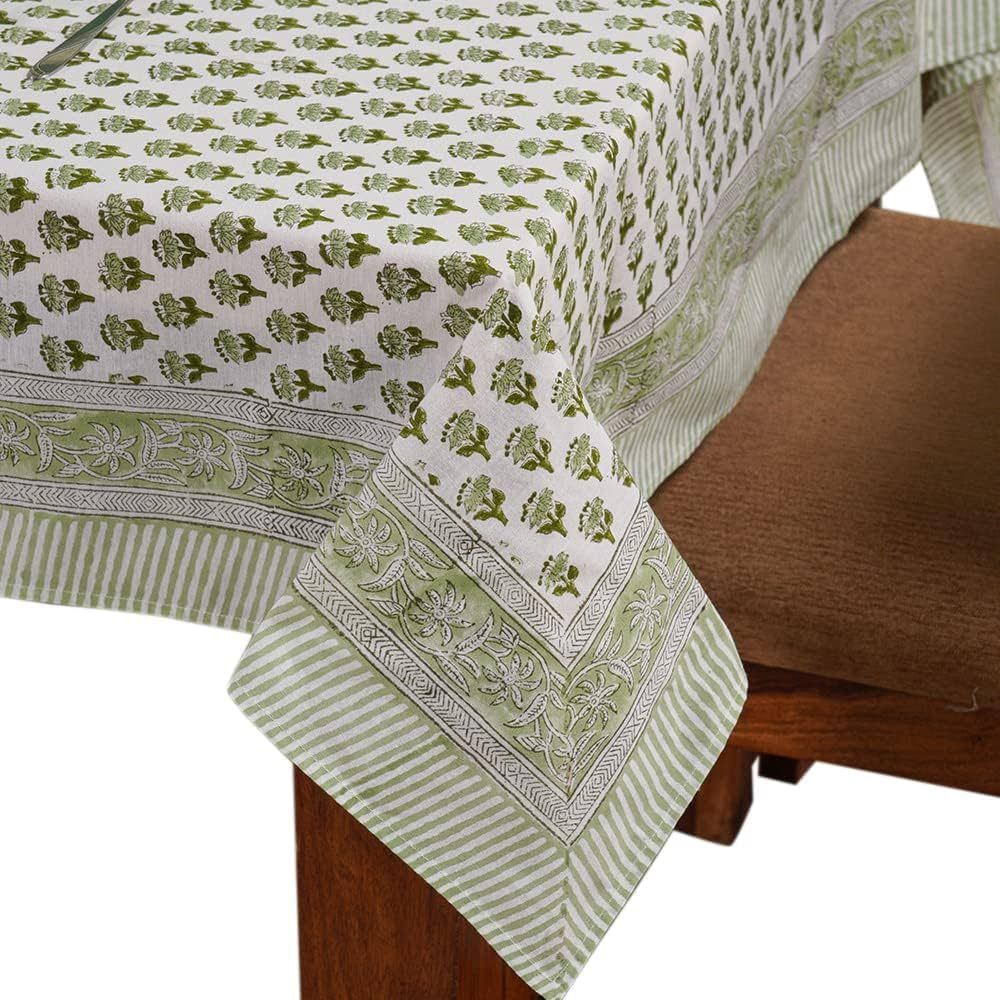 Amazon.com: Cotton Print Club Block Print Indian Tablecloth, 100% Cotton Tablecover for Rectangle... | Amazon (US)