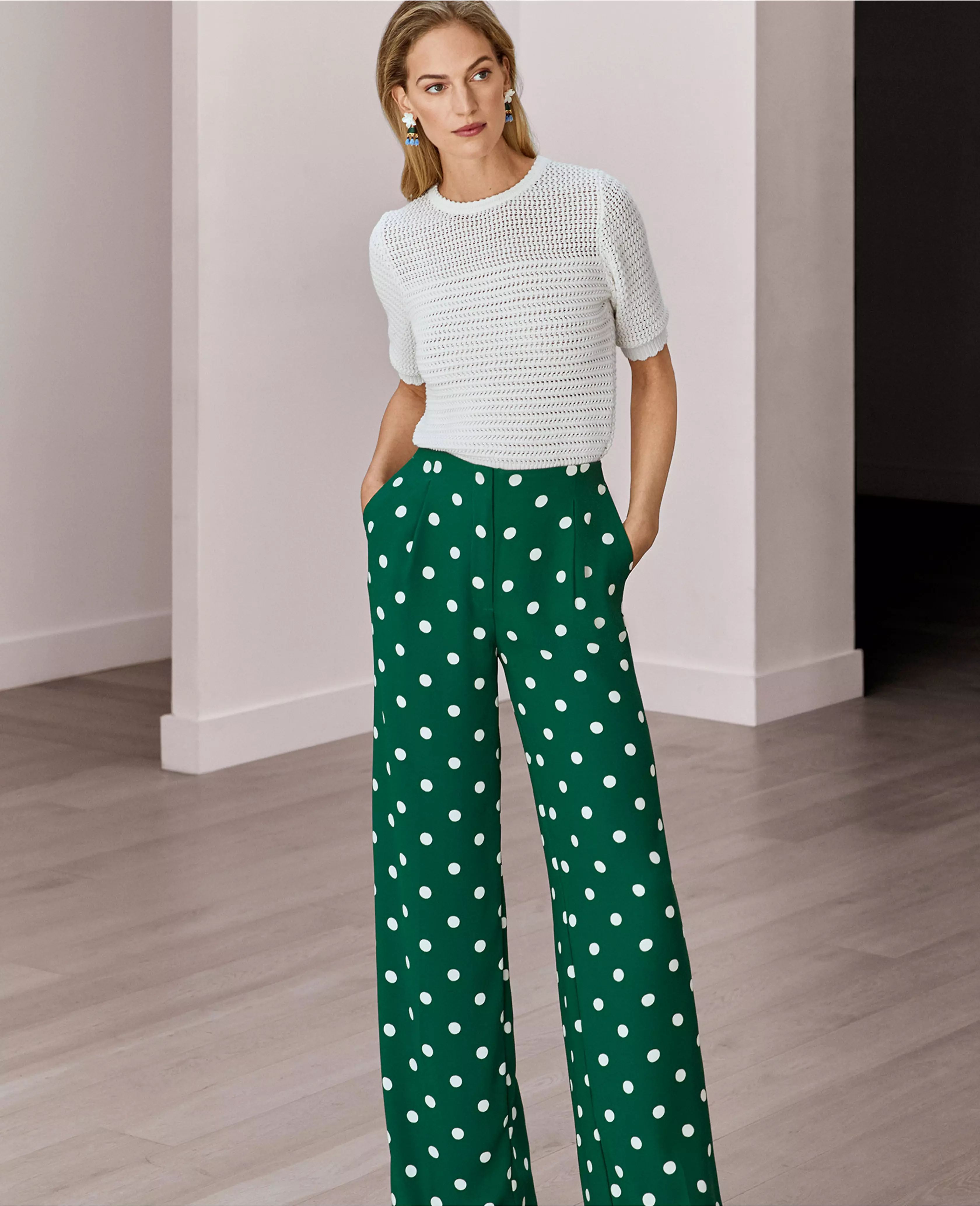 The Pleated Wide Leg Pant in Dotted Crepe | Ann Taylor (US)