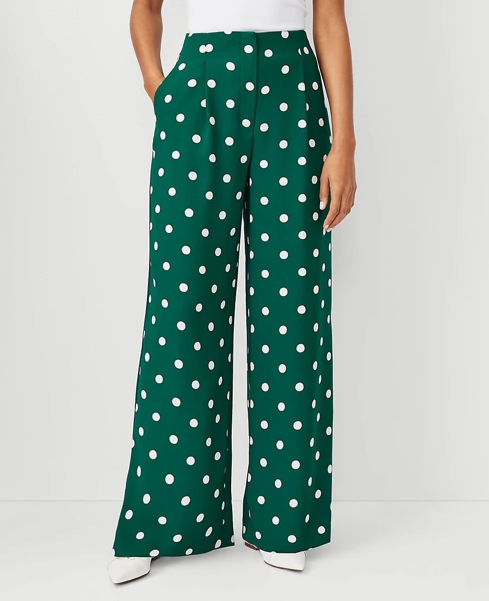 Pleated High Rise Wide Leg Pants in Dotted Crepe | Ann Taylor (US)