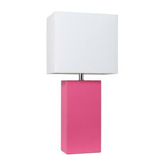 Elegant Designs 21 in. Modern Hot Pink Leather Table Lamp with White Fabric Shade LT1025-HPK - Th... | The Home Depot