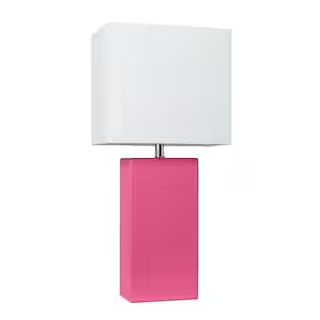 Elegant Designs 21 in. Modern Hot Pink Leather Table Lamp with White Fabric Shade LT1025-HPK - Th... | The Home Depot