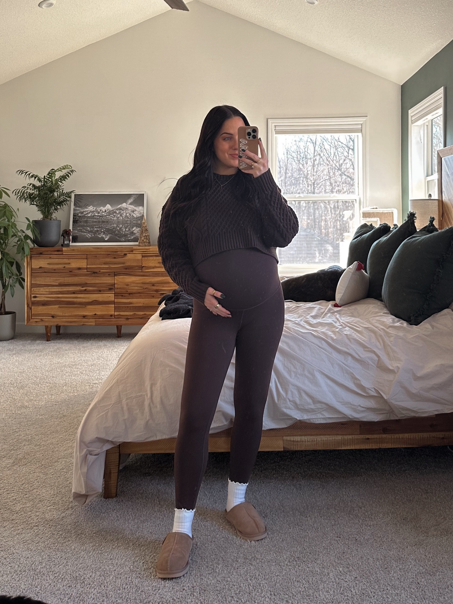 Cute and comfy bump friendly outfit - S sweater & leggings, slippers tts 

#LTKBump #LTKFindsUnder100 #LTKSeasonal