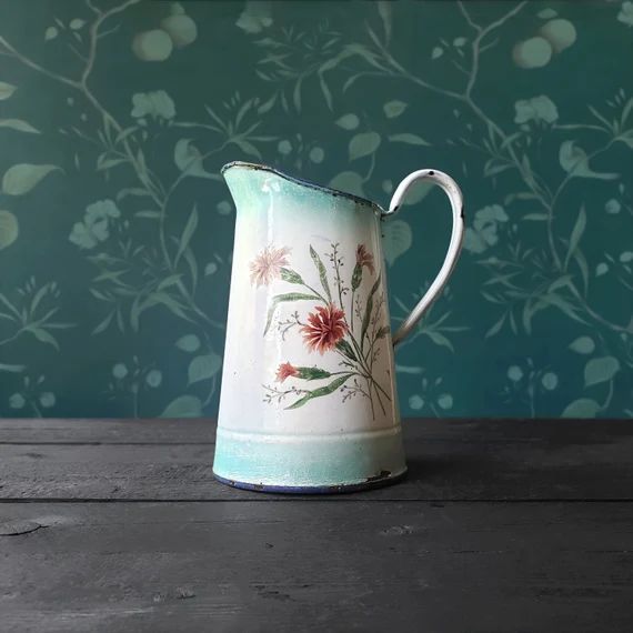 Enamelware Pitcher  Red & Pink Flowers  French Enameled | Etsy | Etsy (US)
