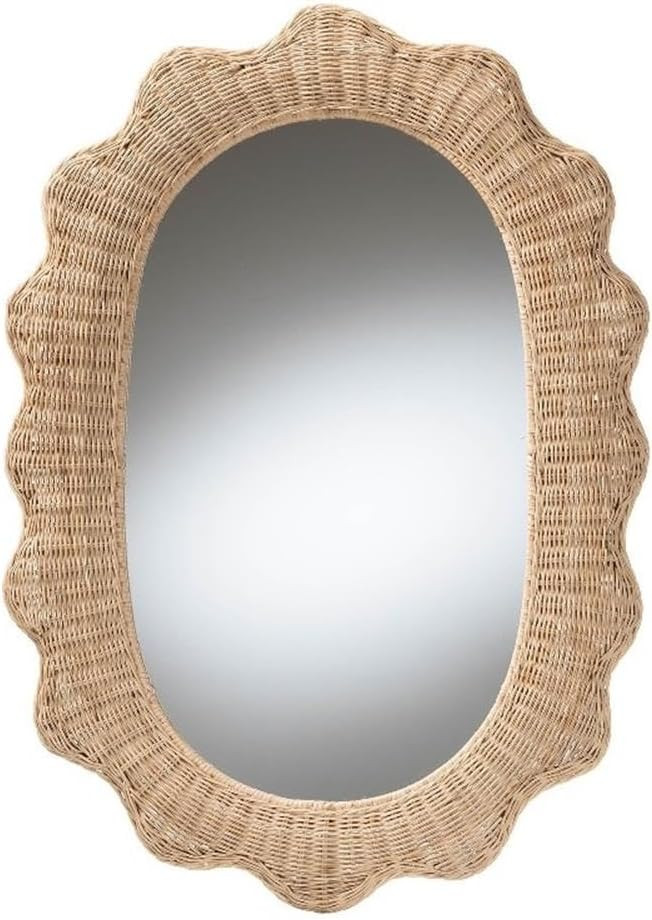 bali & pari Makoto Scalloped Rattan Wall Mirror - Handwoven Wicker Oval Frame | Amazon (US)