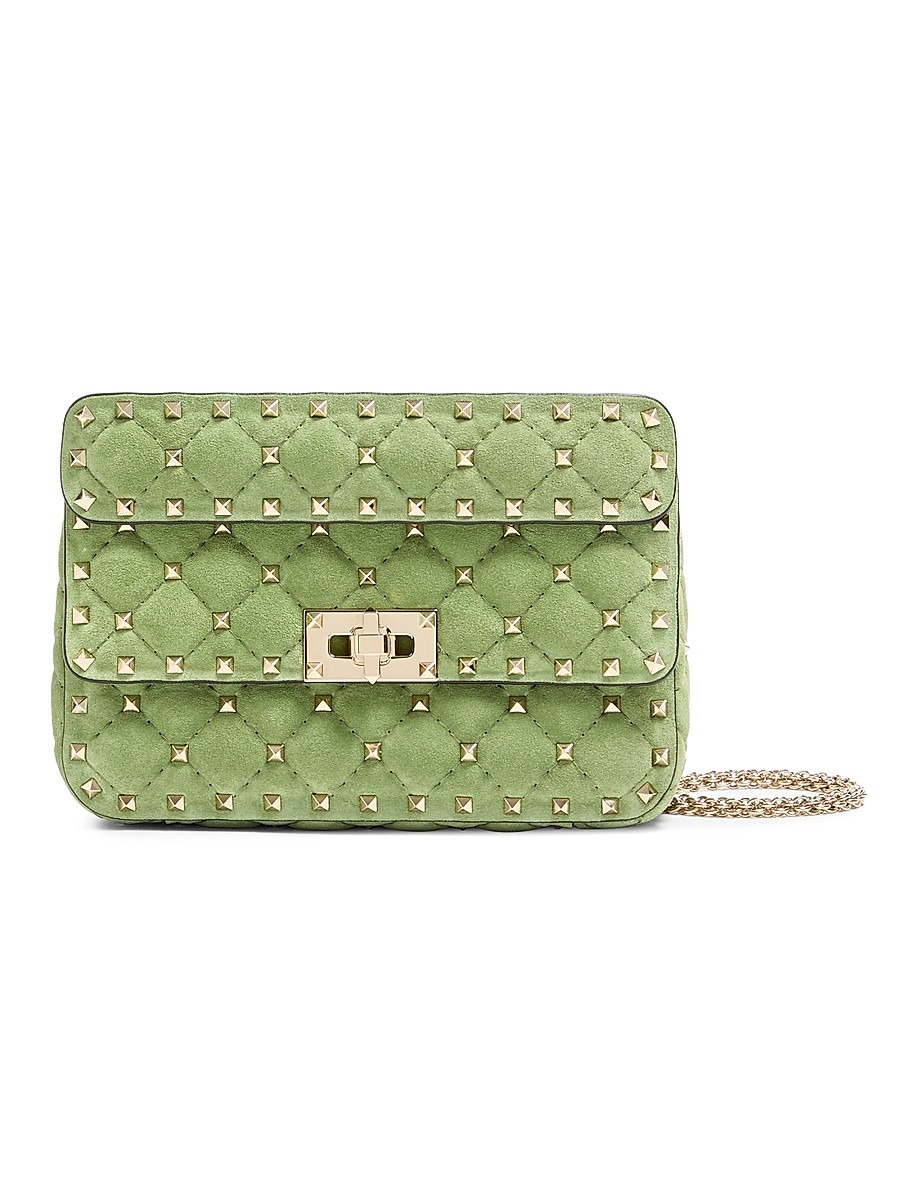 Women's Rockstud Spike Small Suede Shoulder Bag - Mint | Saks Fifth Avenue