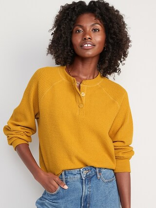 Thermal-Knit Raglan-Sleeve Henley T-Shirt for Women | Old Navy (US)