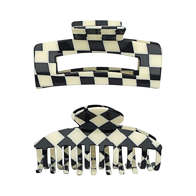 Hair Claw Clips for Women, Large Hair Clips for Thick Hair and Thin Hair, Vintage Black/White Che... | Amazon (US)