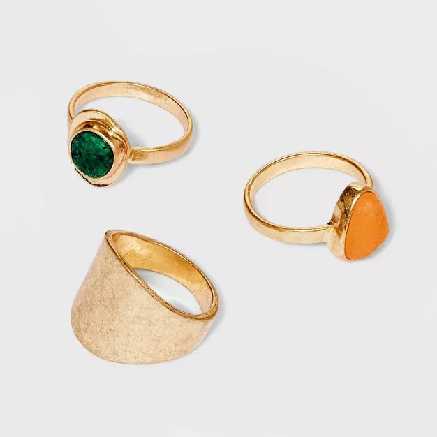 Worn Gold Semi-Precious Turquoise & Aventurine Trio Ring Set - Universal Thread™ Light ... | Target
