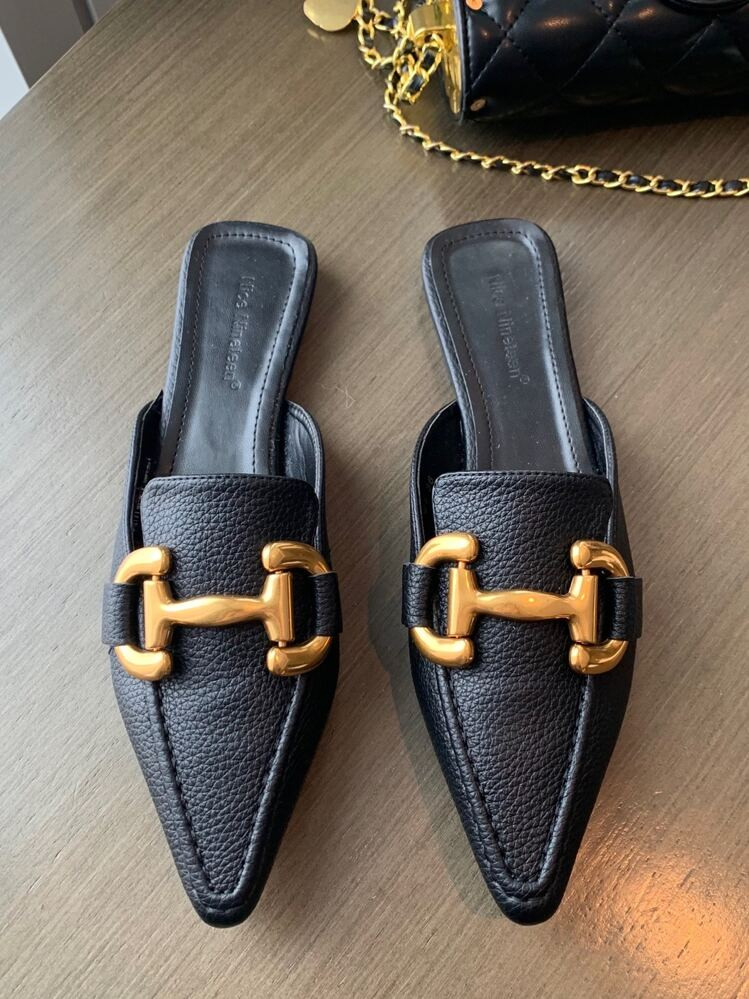 Nice Nineteen Women Metal Decor Point Toe Flat Mules, Fashion Outdoor Flats | SHEIN