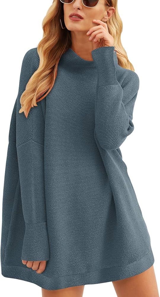 Calbetty Womens Turtleneck Batwing Sleeve Chunky Knit Pullover Sweater Tops Casual Oversized Tuni... | Amazon (US)