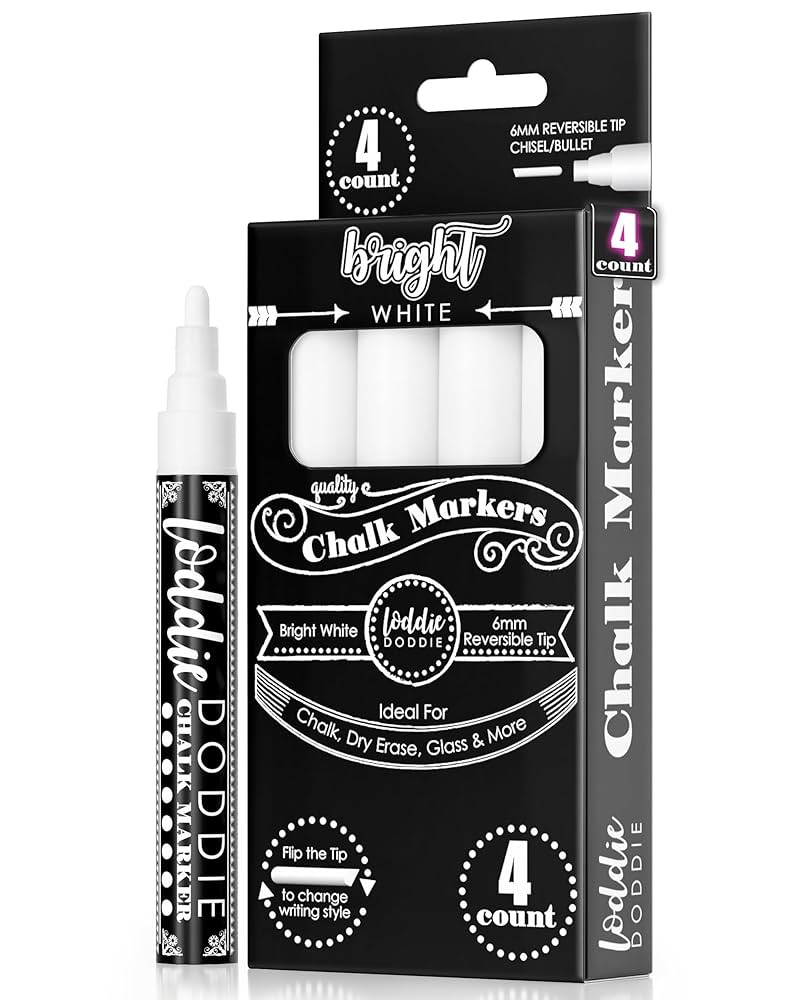Loddie Doddie Liquid Chalk Markers - Pack of 4, 6mm White Chalk Markers for Chalkboard, Window, G... | Amazon (US)