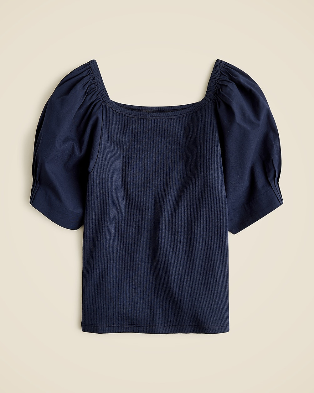 Vintage rib top with cotton poplin puff sleeves | J. Crew US