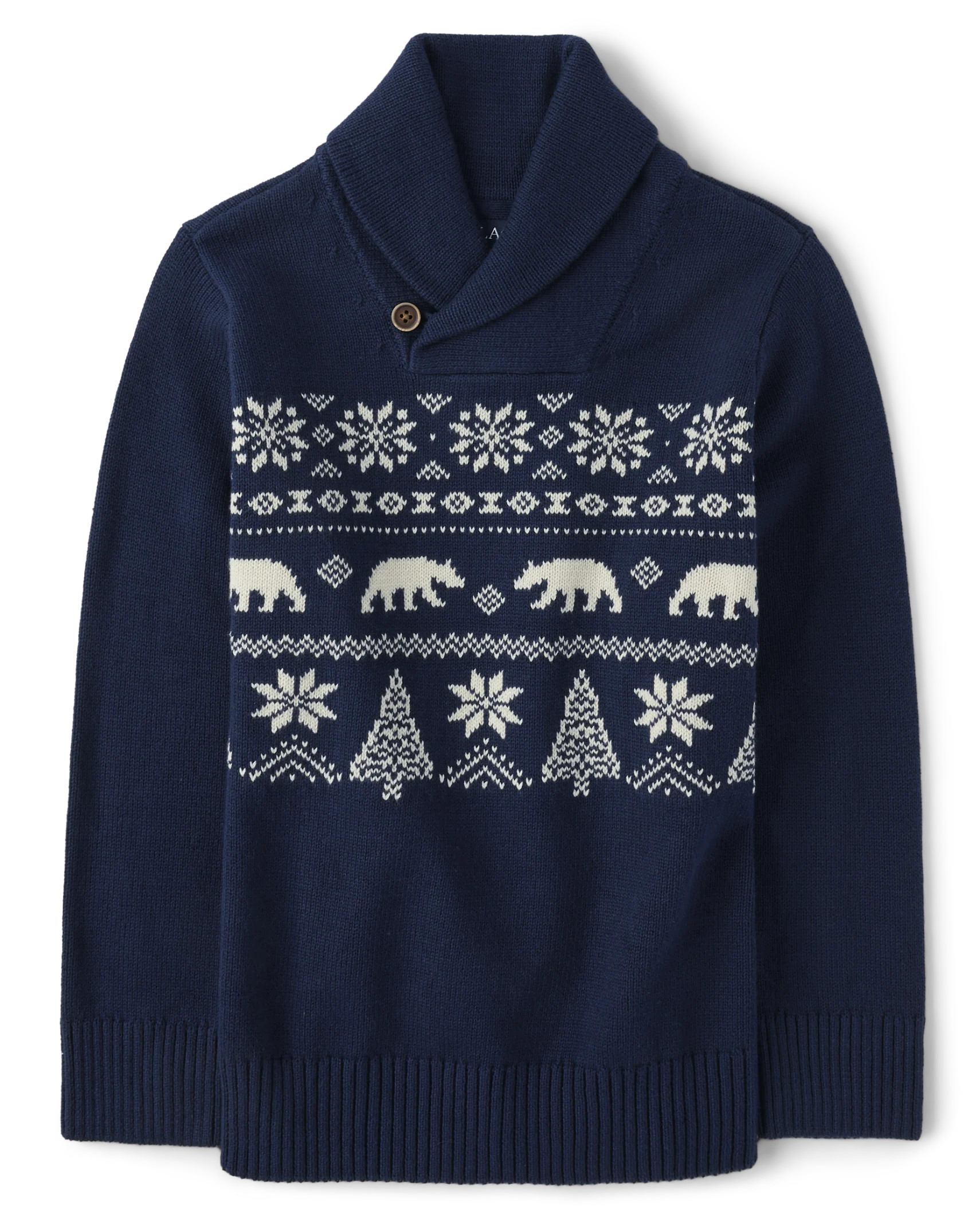 Boys Polar Bear Fairisle Shawl Sweater - tidal | The Children's Place