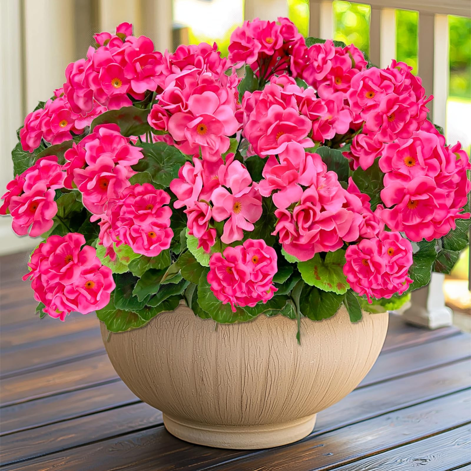 Artificial Geraniums Flowers for Outdoors Summer Decor, 4 Bundles UV Resistant Fake Geraniums Flowers Silk Faux Plants for Home Planter Gardens Table Patio Porch Indoor Spring Cemetery Decor(Pink) | Amazon (US)