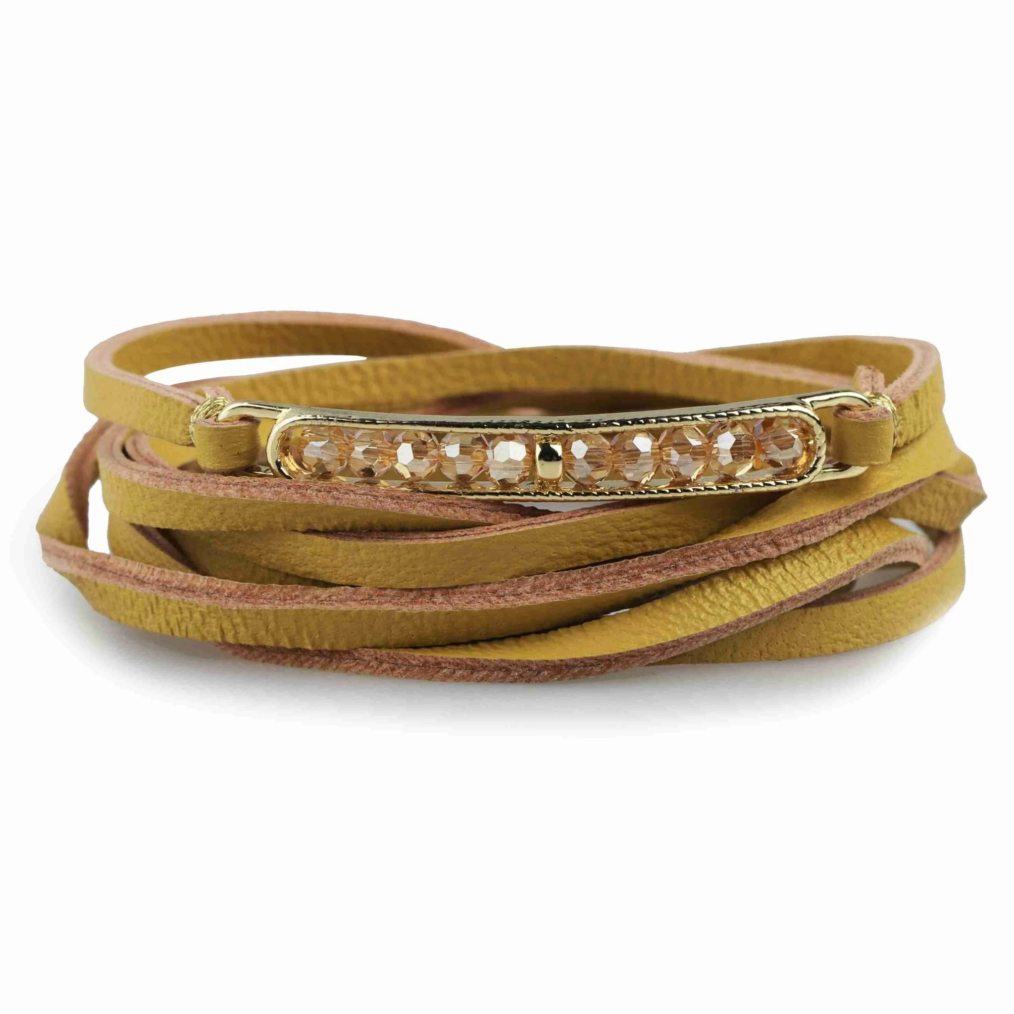 Topaz and Gold Multi Wrap on Yellow | Victoria Emerson