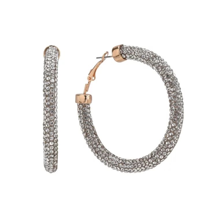 Time and Tru Women's Gold-Tone Crystal Hoop Earrings | Walmart (US)