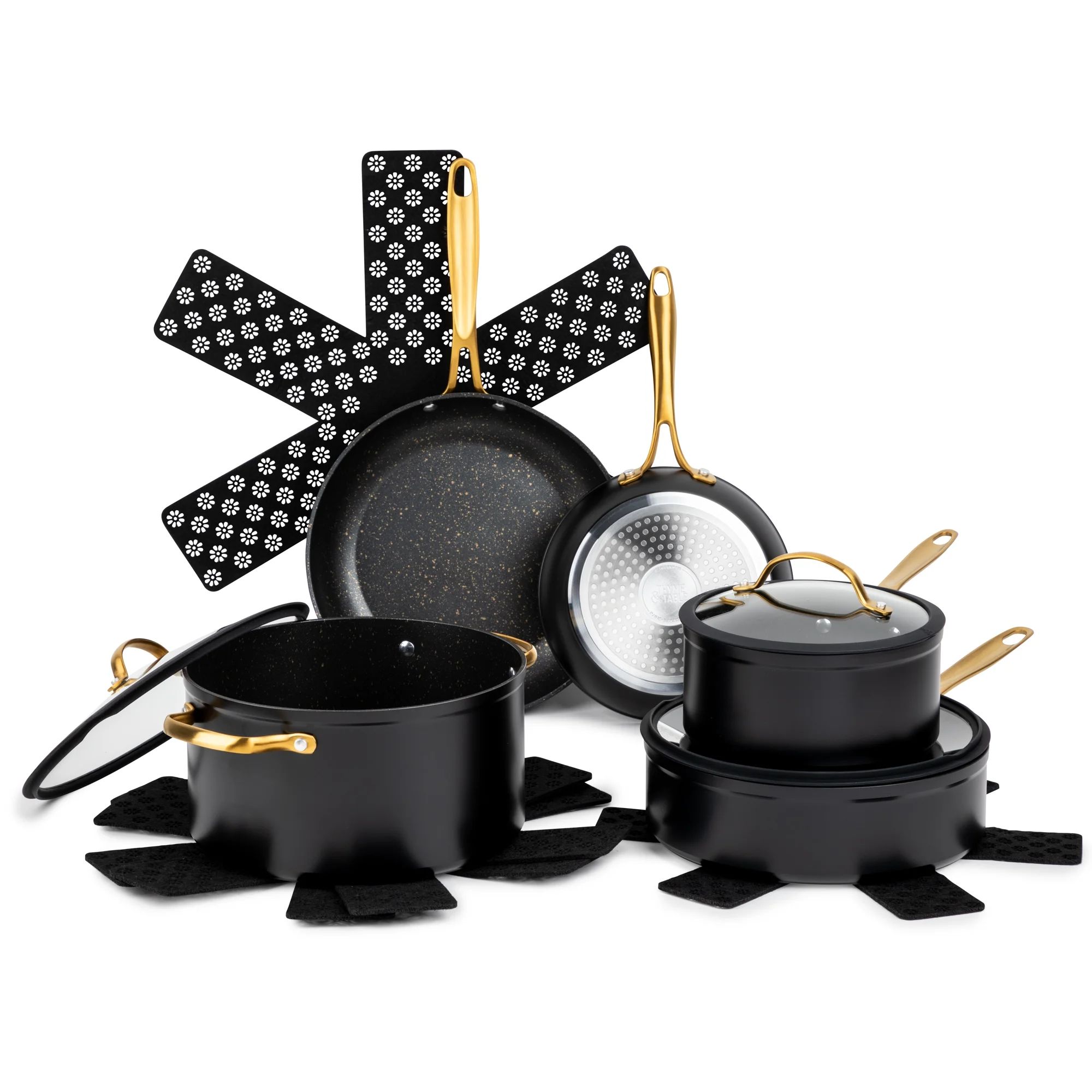 Thyme & Table Nonstick 12-Piece Cookware Set, Black & Gold | Walmart (US)