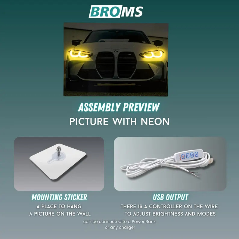 Automotive Poster Neon Lights, Custom LED Wall Art, Backlit PVC Car Print, Racing Car Decor, Gift... | Etsy (US)