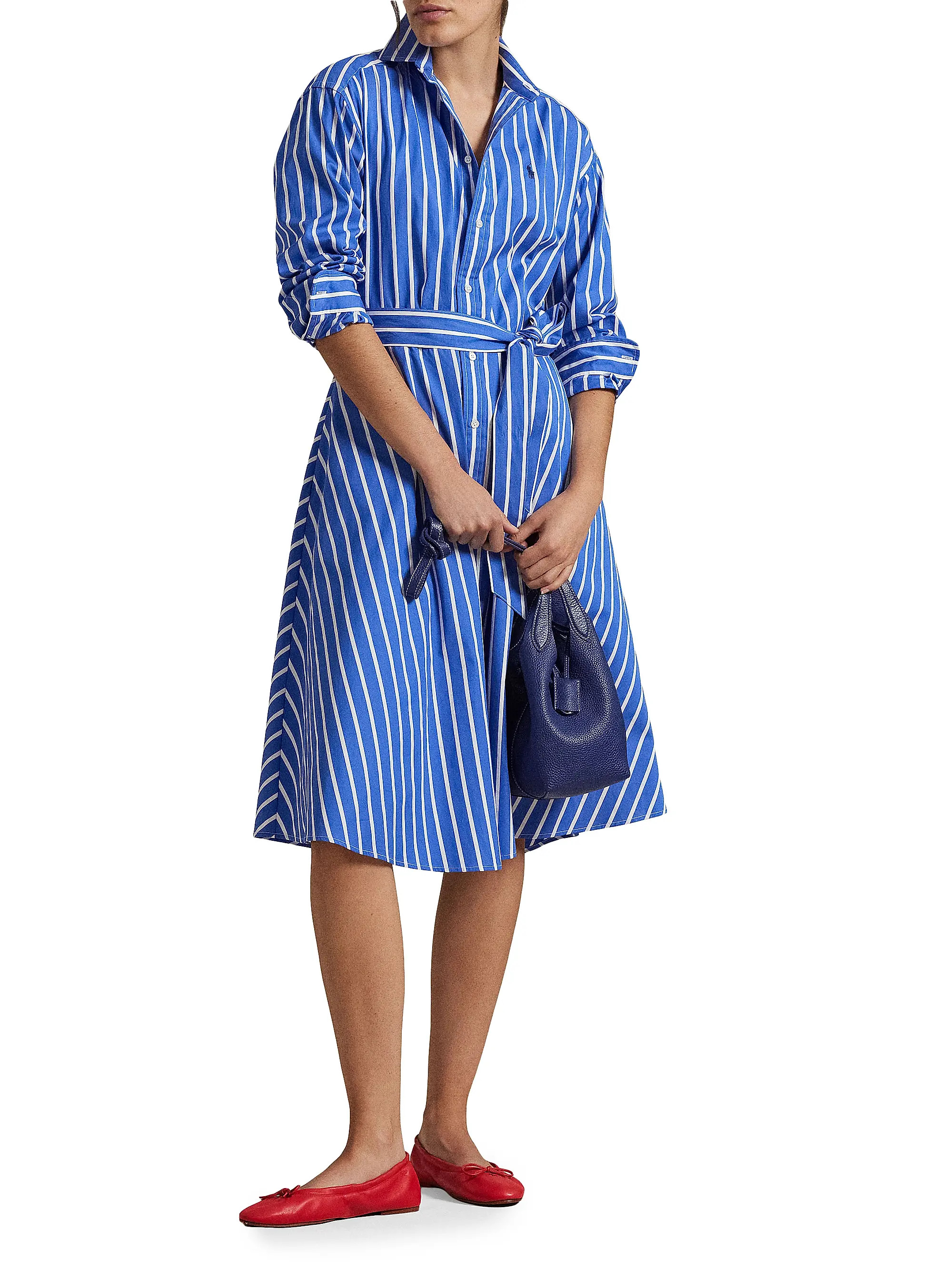 Striped Cotton Belted Midi-Shirtdress | Saks Fifth Avenue