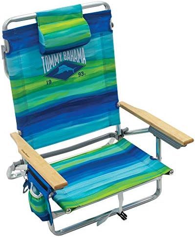 Tommy Bahama 5-Position Classic Lay Flat Folding Backpack Beach Chair, Blue and Green Stripe, 23"... | Amazon (US)