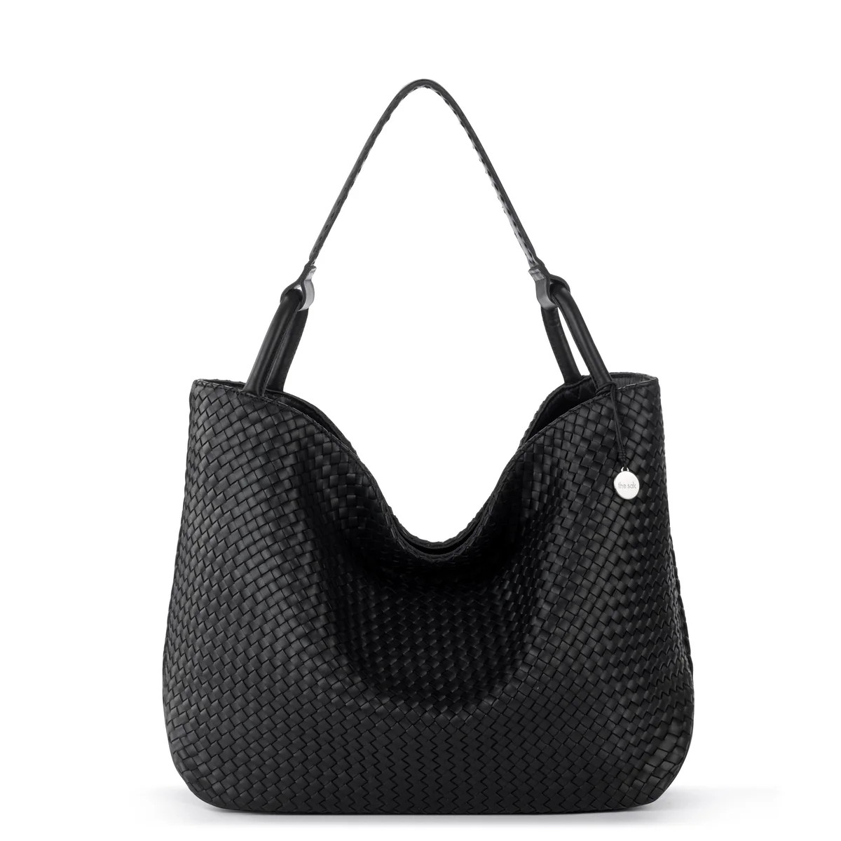 Los Feliz Large Tote Bag in Woven Black Leather | The Sak