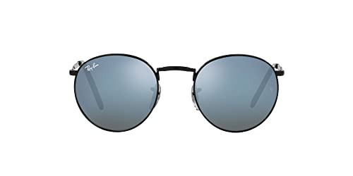 Ray-Ban Unisex RB3637 New Round Round Sunglasses, Black/Green Mirrored Blue, 53 mm | Amazon (US)