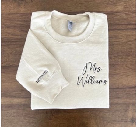 Trend alert! 🚨 Personalized embroidered sweatshirt by CustomTrendyGoods

Bride to be | gift for bride | gift for brides | embroidered sweatshirt | new last name
Sweatshirt | wedding gift | engagement gift 

#LTKGiftGuide #LTKwedding #LTKstyletip