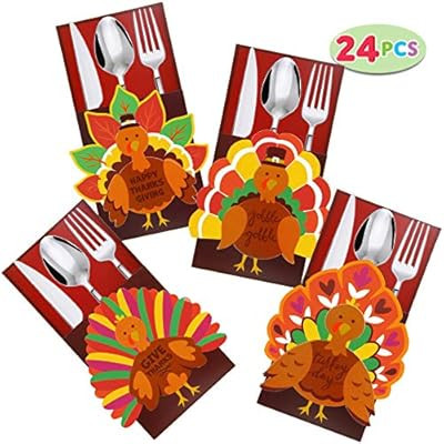 Thanksgiving Cutlery Holder Set for Thanksgiving Turkey Utensil Décor, Autumn Fall Harvest Party... | Amazon (US)