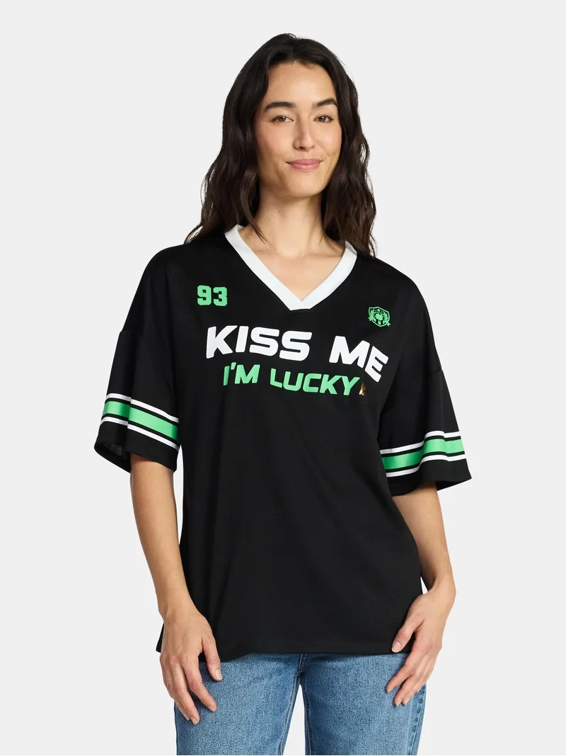 Saint Patrick's Day Women's Kiss Me Jersey with Short Sleeves from Holiday Time, Sizes XXS-XXL | Walmart (US)