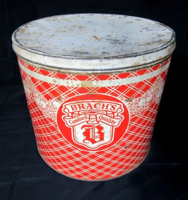 Vintage Brach's Candy Tin Can Drum Vintage Mid-Century Red Container Christmas | eBay US