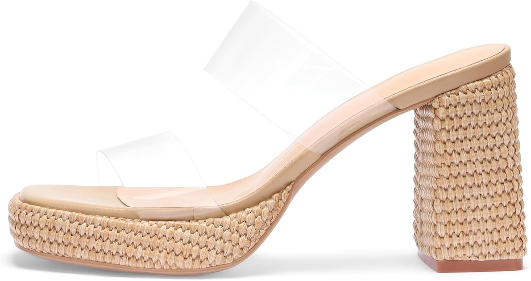 Monrovia Womens Raffia Heeled Sandals Slip On Open Toe Chunky Platform Heel Woven Double Strap Su... | Amazon (US)